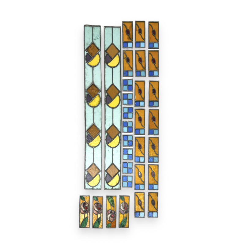 Art Deco Stained Glass Decorative Panels, Group of 30