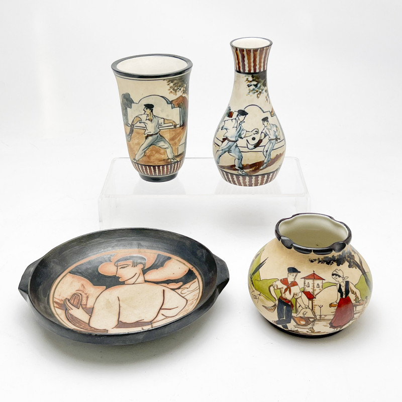 Étienne Vilotte &amp; Poterie De Ciboure - Bowl and Vases, Group of 4