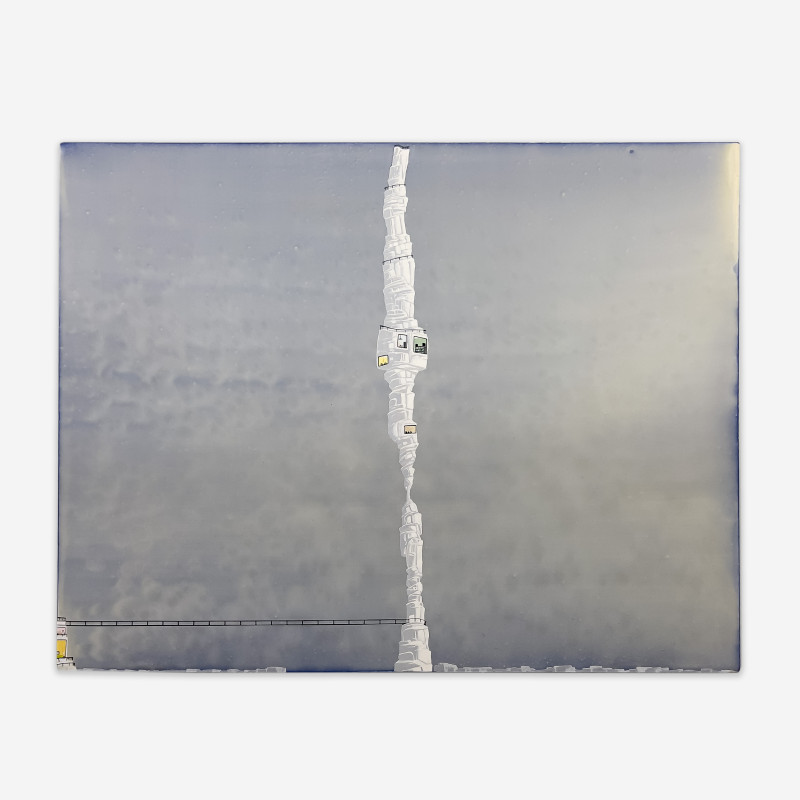 Jay Davis - Untitled (One Tall White Structure with House Connected to One Small Structure with House)