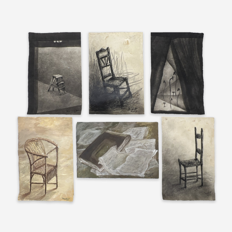 Marysole Wörner Baz - Chairs, Books, and Mushrooms, Group of 6 pieces