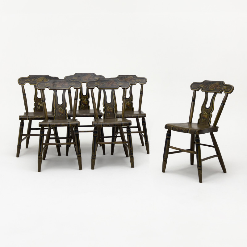 Pennsylvania Dutch Decorated Dining Chairs, Set of 6