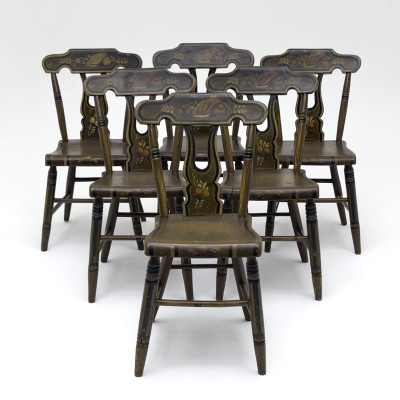 Pennsylvania Dutch Decorated Dining Chairs, Set of 6