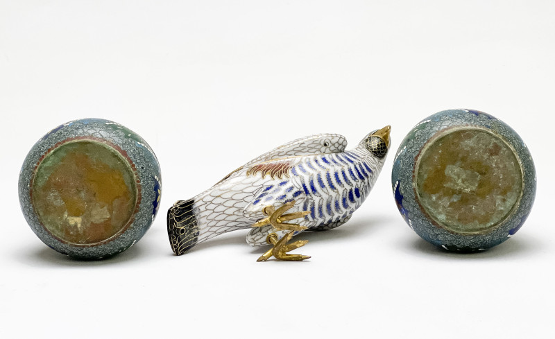 Chinese Cloisonné Figure of a Bird and Two Cloisonné Jars, Group of 3