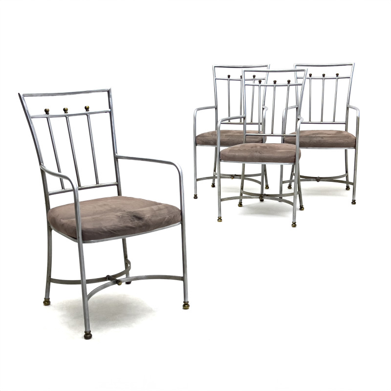 Neoclassical Steel Dining Chairs, Set of 4