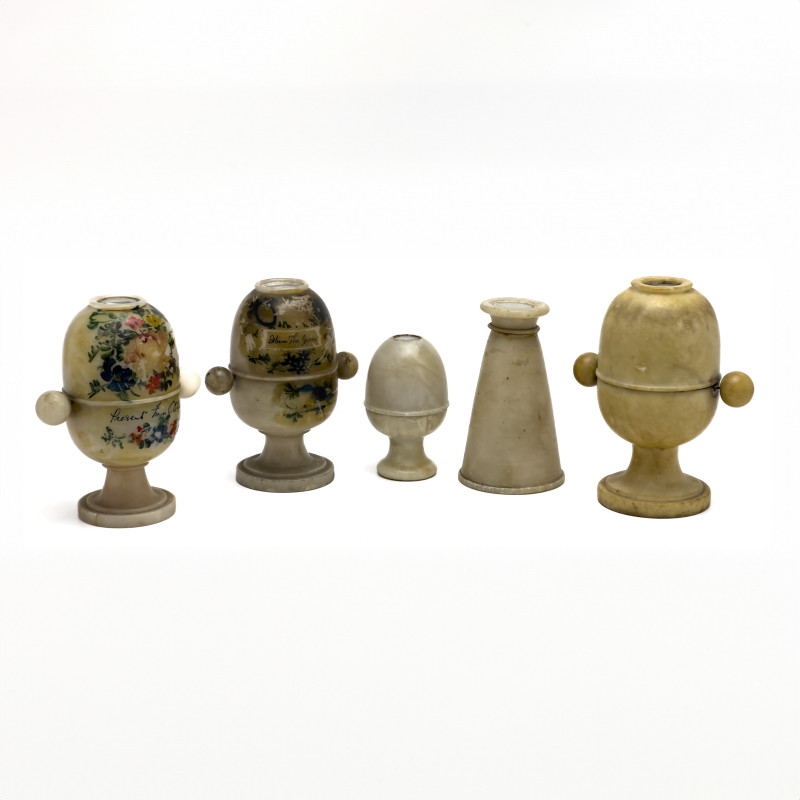 Victorian Alabaster Peep Eggs, Group of 5