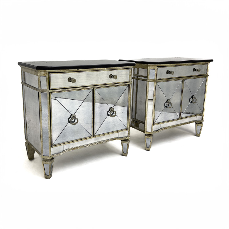 Pair of Hollywood Regency Style Mirrored Nightstands