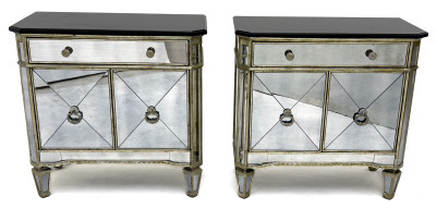 Pair of Hollywood Regency Style Mirrored Nightstands