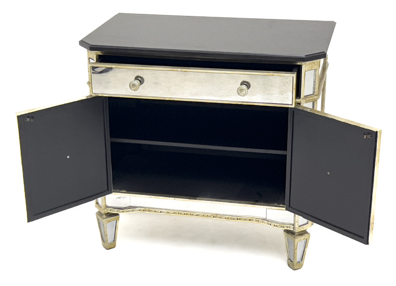 Pair of Hollywood Regency Style Mirrored Nightstands