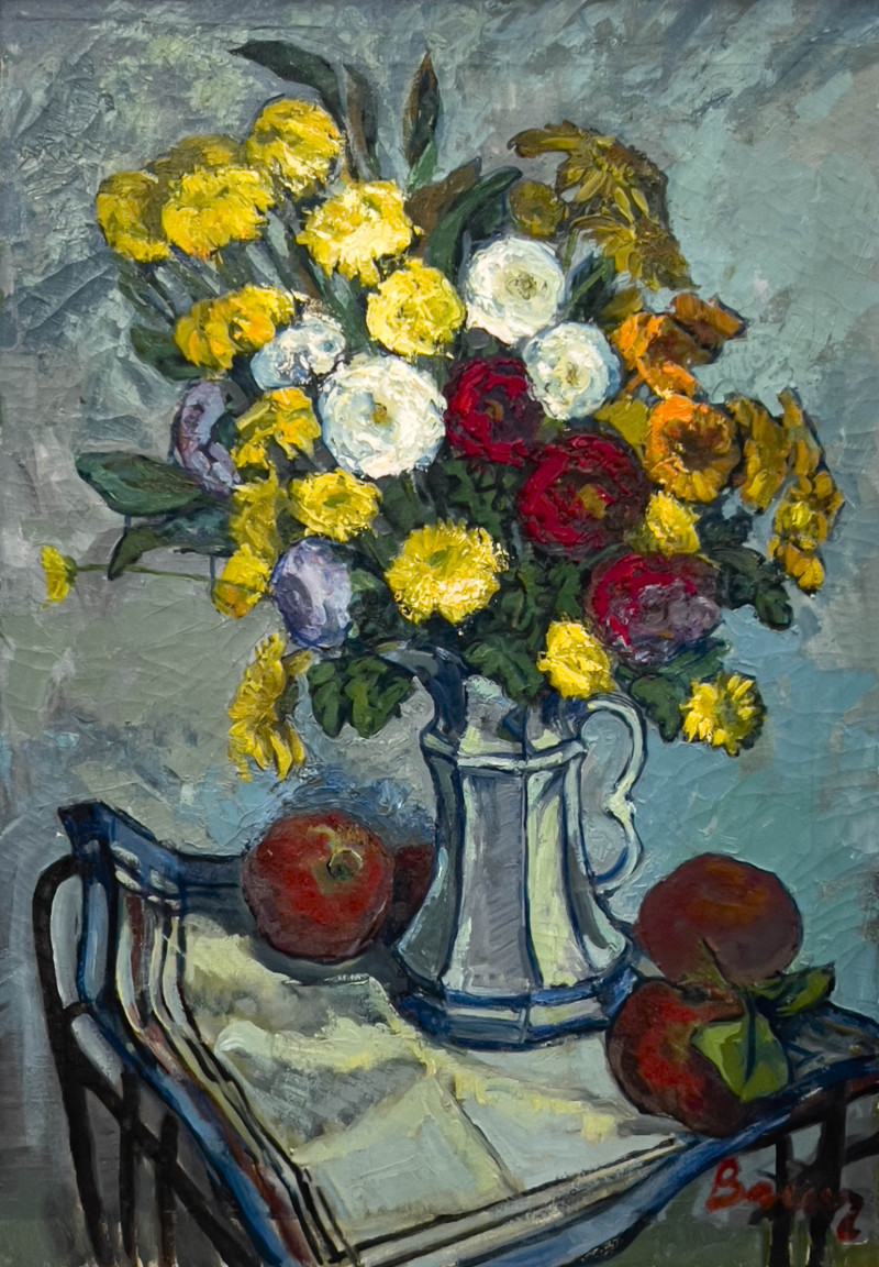 Albert Bela Bauer - Still Life with Flowers and Apples
