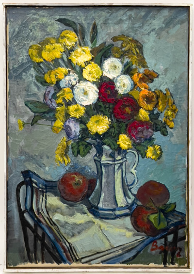 Albert Bela Bauer - Still Life with Flowers and Apples