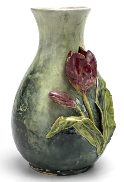 Barbotine Majolica Dish and Vase