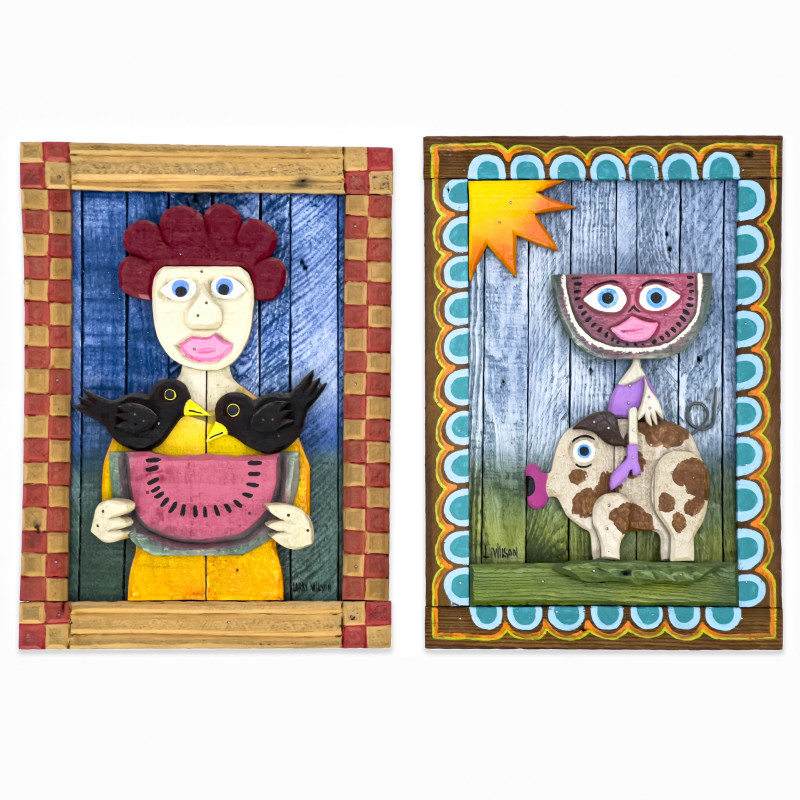 Larry Wilson - Folk Art Watermelon Wood Assemblages, 2 Works