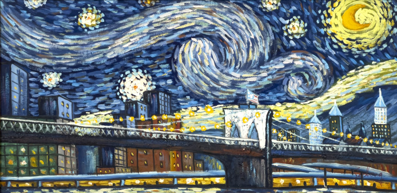 Painting of Brooklyn Bridge in the Style of Van Gogh's Starry Night