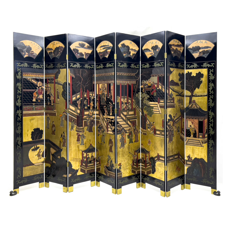 Eight Panel Asian Folding Lacquer Screen