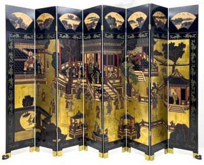 Eight Panel Asian Folding Lacquer Screen