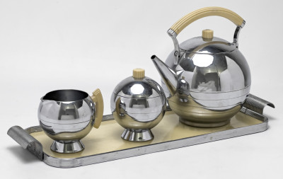 Walter von Nessen - Chase Chrome and Bakelite Coronet Coffee Urn and Comet Tea Service