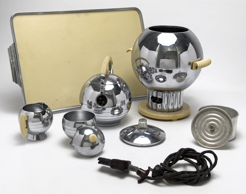 Walter von Nessen - Chase Chrome and Bakelite Coronet Coffee Urn and Comet Tea Service