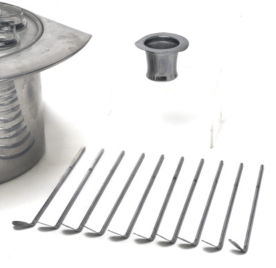 Chase Brass and Others - Jigger AND Swizzler Chrome Bar Set and Top Hat Vodka Bucket and Bar Set