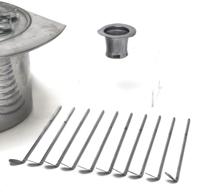 Chase Brass and Others - Jigger AND Swizzler Chrome Bar Set and Top Hat Vodka Bucket and Bar Set