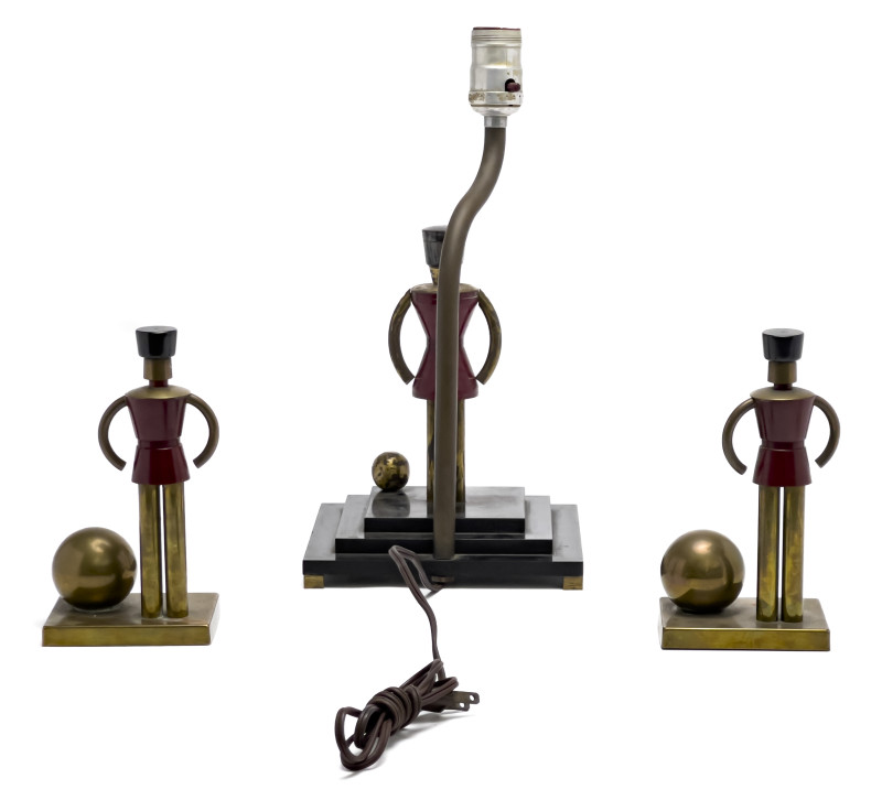 Walter von Nessen - Chase Soldier Bookends and Lamp, Group of 3