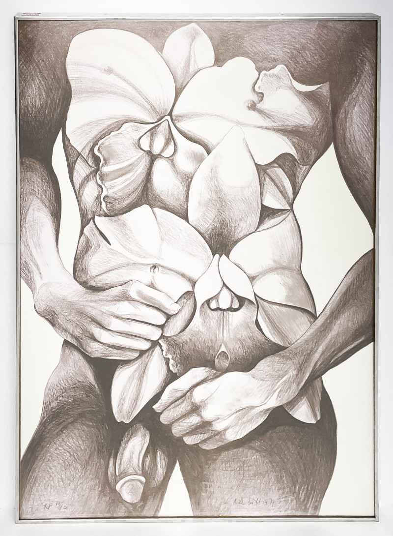 Lowell Nesbitt - Untitled (Nude Torso with Orchids)