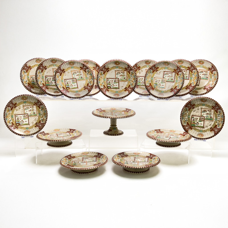 Ashworth Brothers - Floral Landscape Plates and Compotes, Group of 17