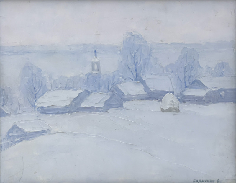 Winter Village Painting