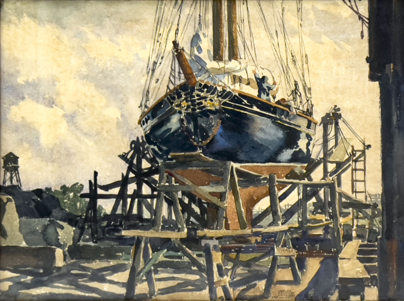 Charles Longabaugh - Blue Sailboat in Drydeck