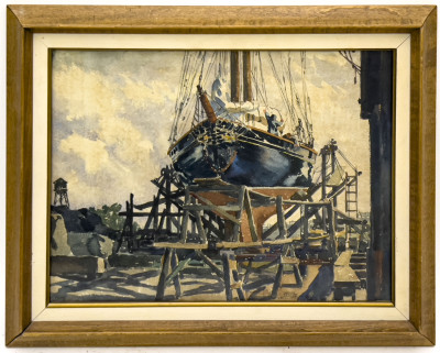 Charles Longabaugh - Blue Sailboat in Drydeck