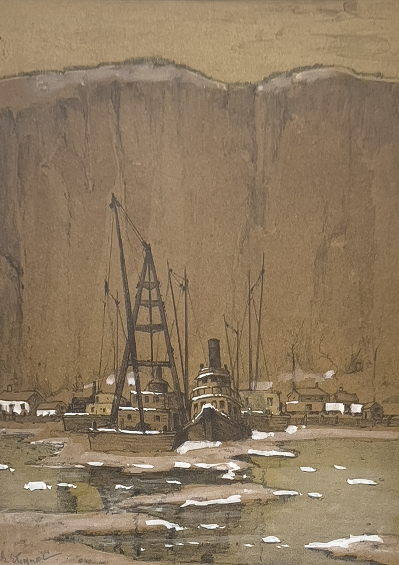 George Stimmel - Untitled (Snowy Harbor Scene)