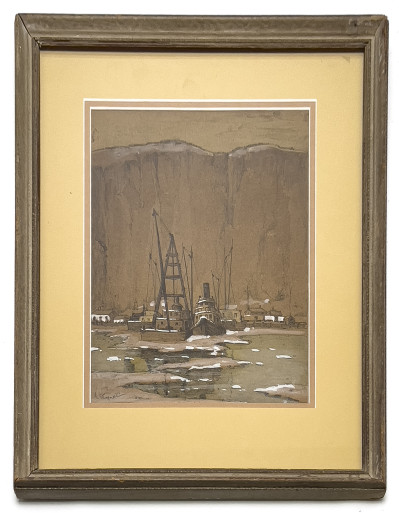 George Stimmel - Untitled (Snowy Harbor Scene)