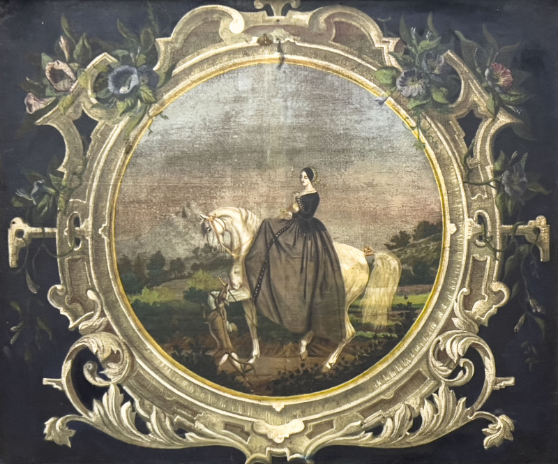Equestrian Painting with Trompe-l&apos;oeil Frame