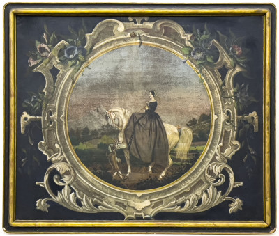 Equestrian Painting with Trompe-l&apos;oeil Frame