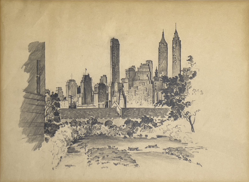 View of Manhattan from Pierrepoint Street Drawing
