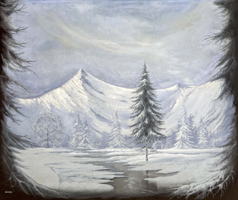Snowy Mountain Landscape Painting