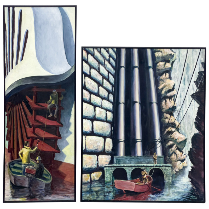 Roger Scholle - The Conservators / The Inspectors' Shift, 2 Paintings