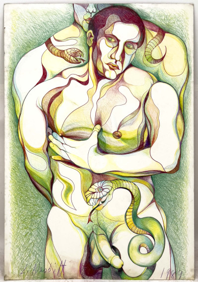 Lowell Nesbitt - Untitled (Men with Snake Tattoos)