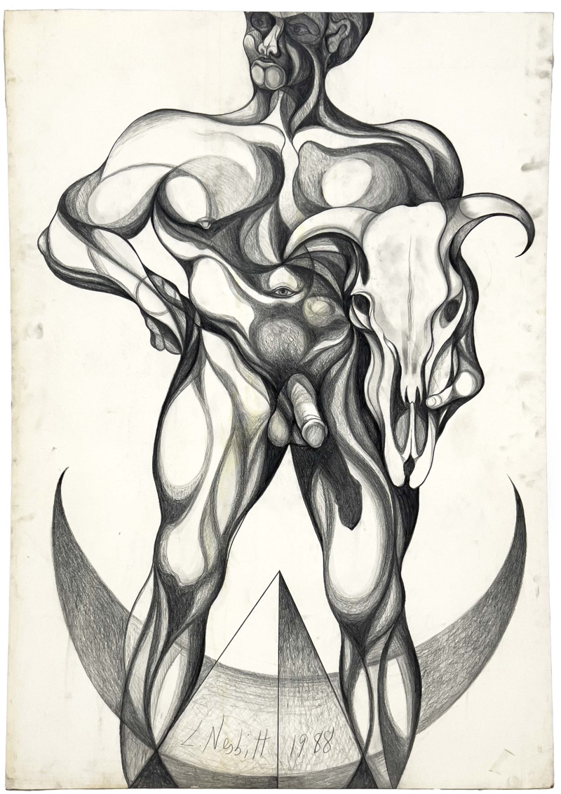 Lowell Nesbitt - Untitled (Male Nude Holding Bull Skull)
