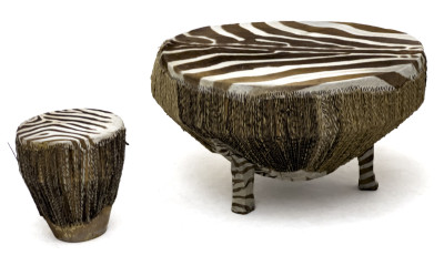 Two Zebra Skin Drum Coffee Tables