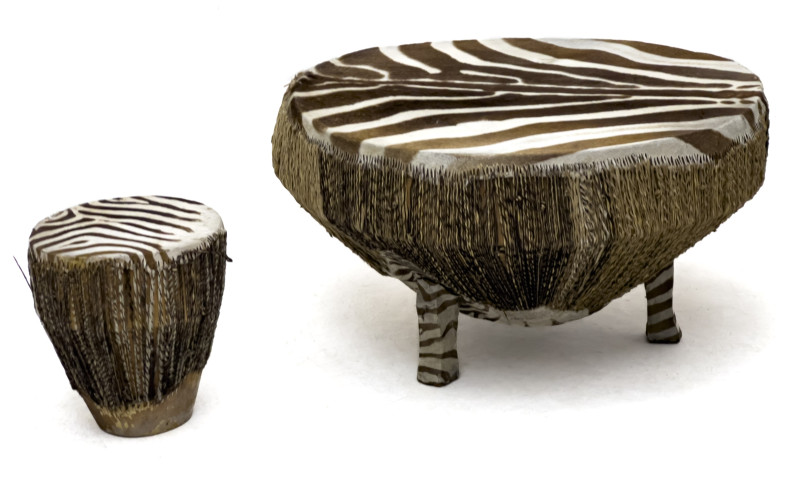 Two Zebra Skin Drum Coffee Tables