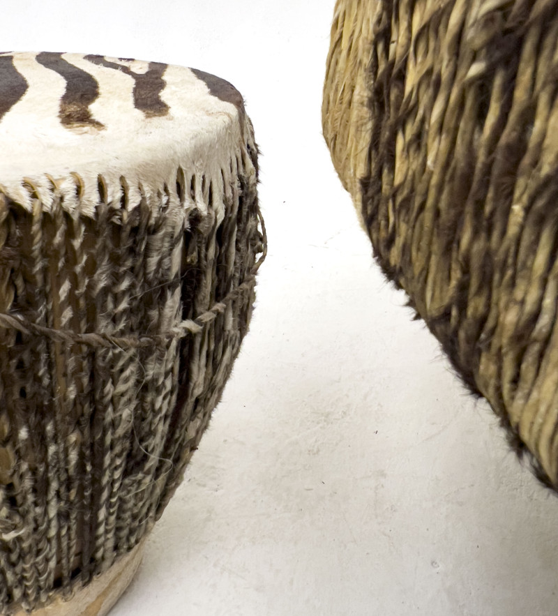 Two Zebra Skin Drum Coffee Tables