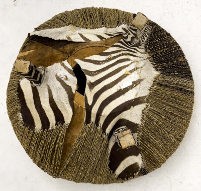 Two Zebra Skin Drum Coffee Tables