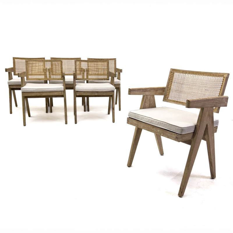 Pierre Jeanneret Style Dining Chairs, Group of 6