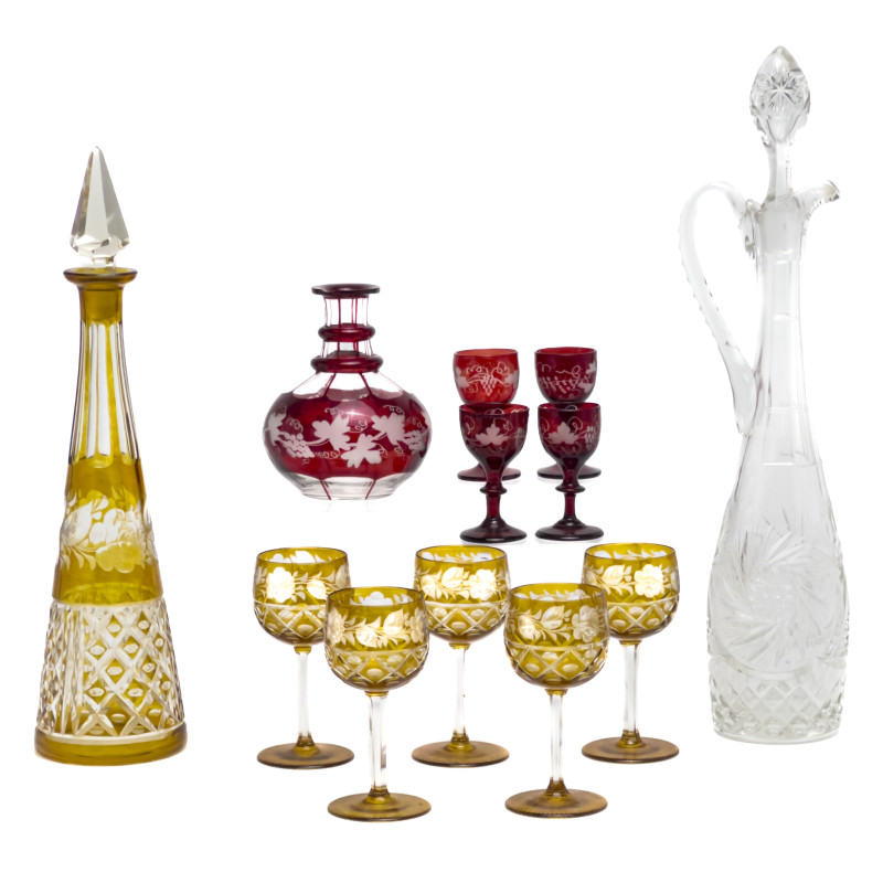 Bohemian Cut Glass Drinkware, Group of 12