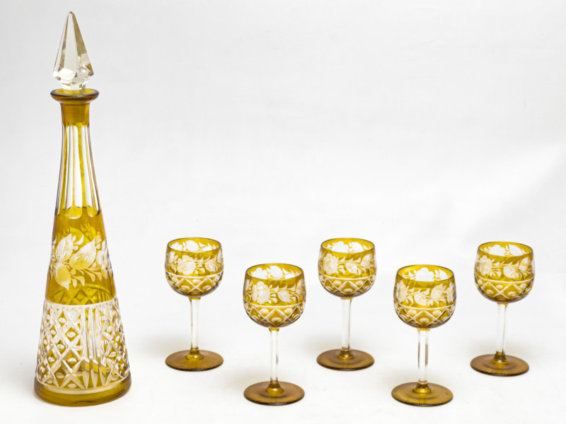 Bohemian Cut Glass Drinkware, Group of 12