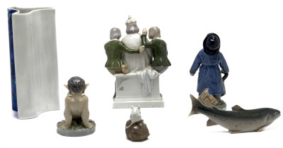 Royal Copenhagen - Porcelain Figurines and Vase, Group of 6