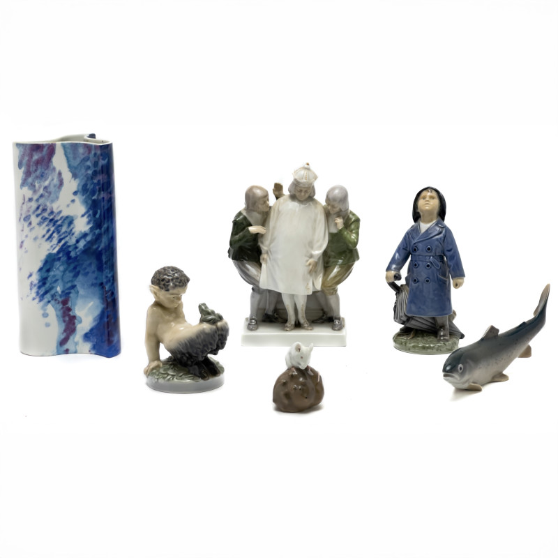 Royal Copenhagen - Porcelain Figurines and Vase, Group of 6