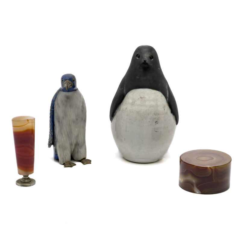 Penguins and Agate Mineral Specimens, Group of 4