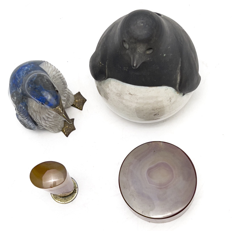 Penguins and Agate Mineral Specimens, Group of 4