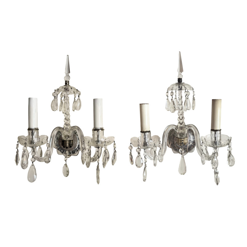 Baccarat Style Crystal Wall Sconces, Pair